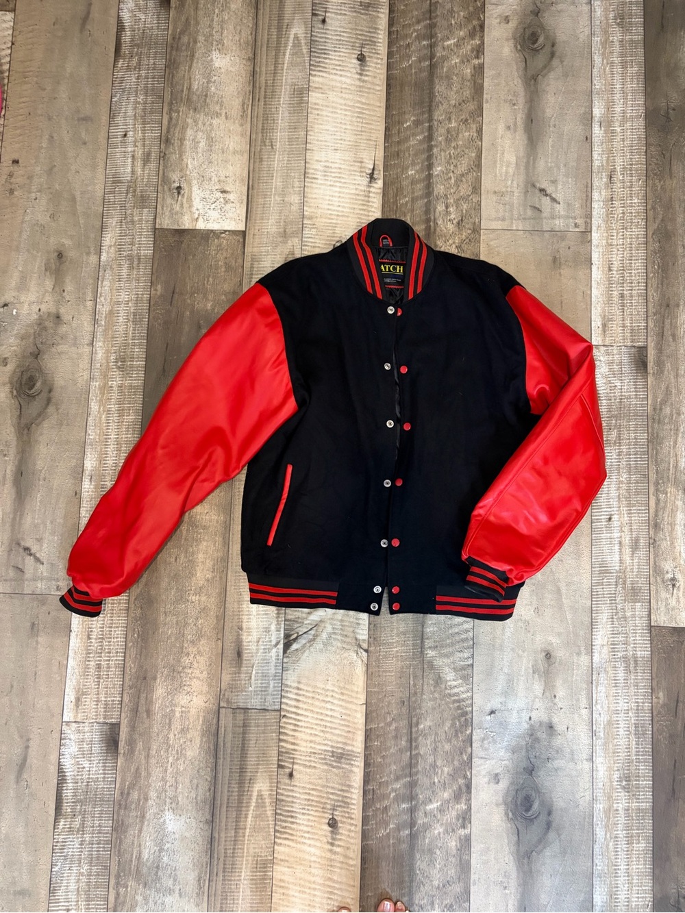 Hatch Black & Red Varsity Bomber Jacket